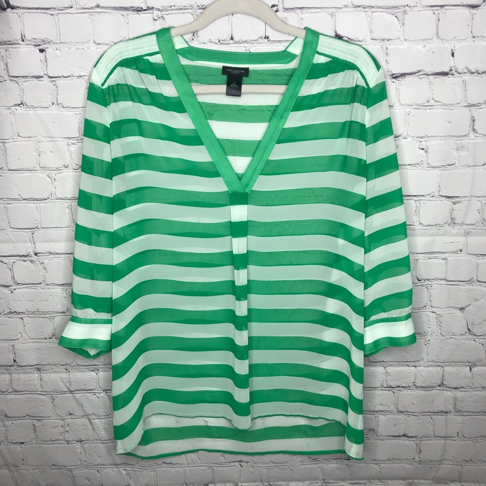 Ann Taylor green and white striped Blouse  Small